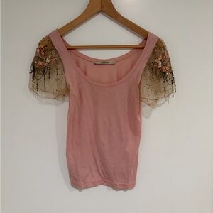 Pink Embellished Sleeve Top